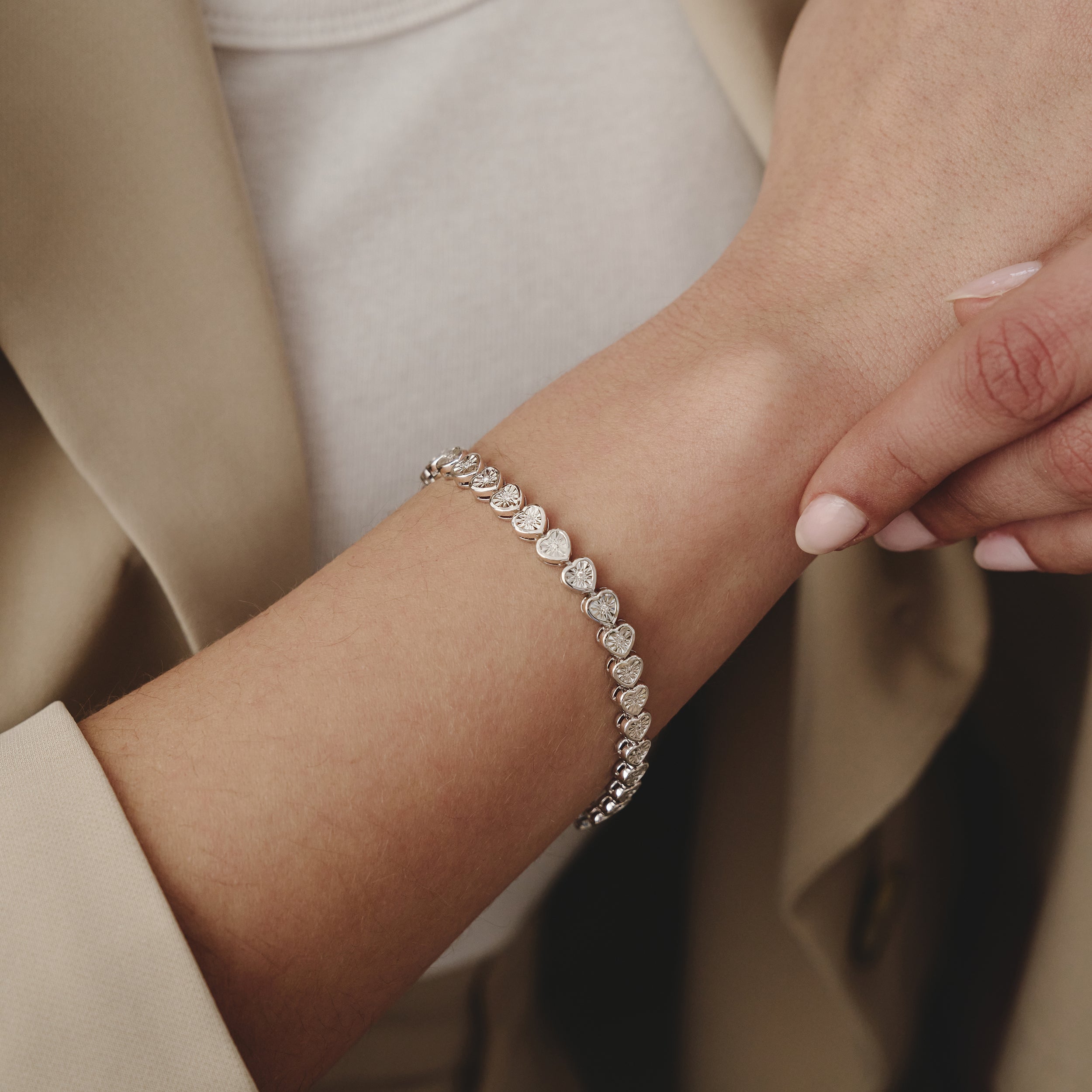 Heart Tennis Bracelet Lab Diamond 0.15ct in 925 Silver